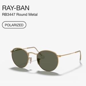 RAY-BAN RB3447 Round Metal Gold Polarized Sunglasses